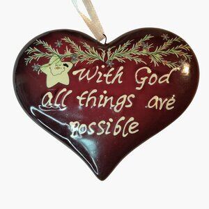 Pat Isaac Heart Shaped Ceramic Ornament With God All Things Are Possible